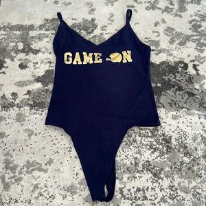 Victoria Secret Pink navy Blue and Gold Game on Bodysuit Florida international